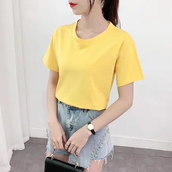 

2020 summer solid color slim cotton short-sleeved T-shirt women new