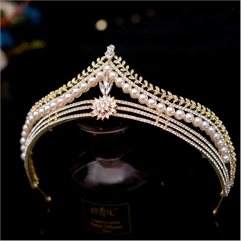 

HG016 Korean wedding headpiece bridal crown pearl rhinestone tiara elegant princess wedding headpiece hair accessories for women