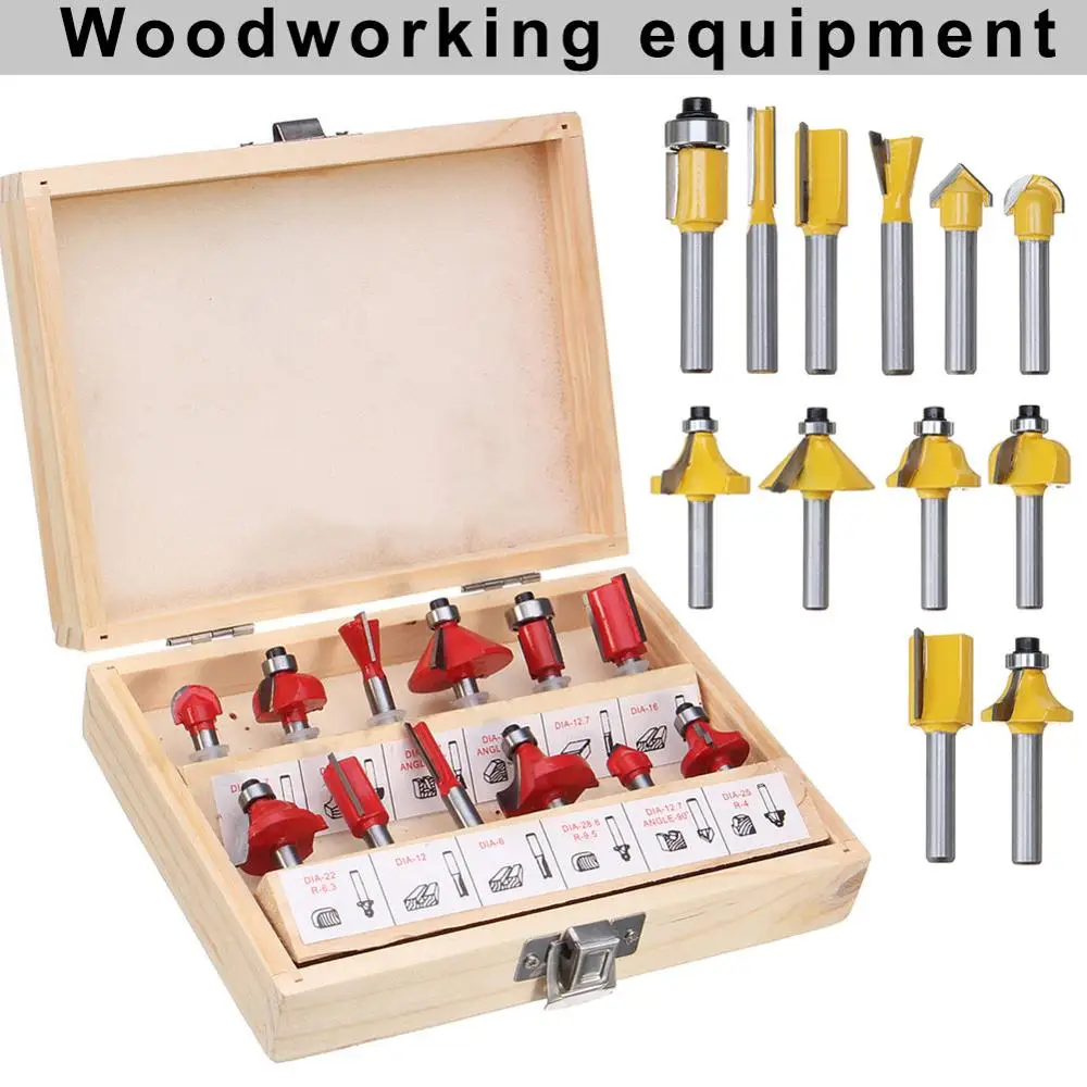 

12-piece milling cutter milling cutter set 8mm woodworking blade carbide handle woodworking trimming engraving carving tool MK