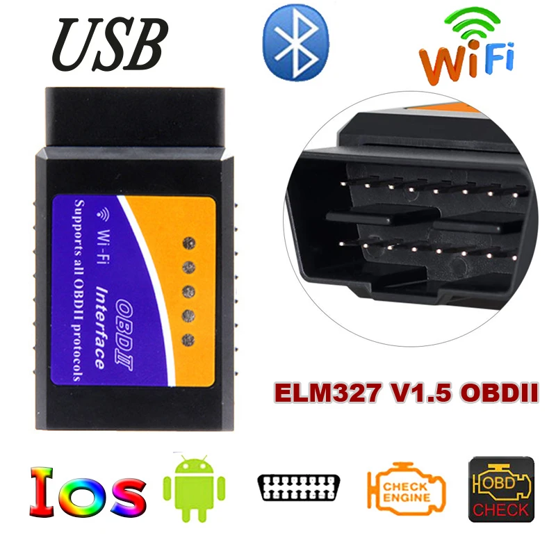 ELM327 V1.5 Wifi Bluetooth USB OBD2 Мини Автомобильный диагностический инструмент OBDII сканер кода считыватель для Android/iphone/IOS/Windows