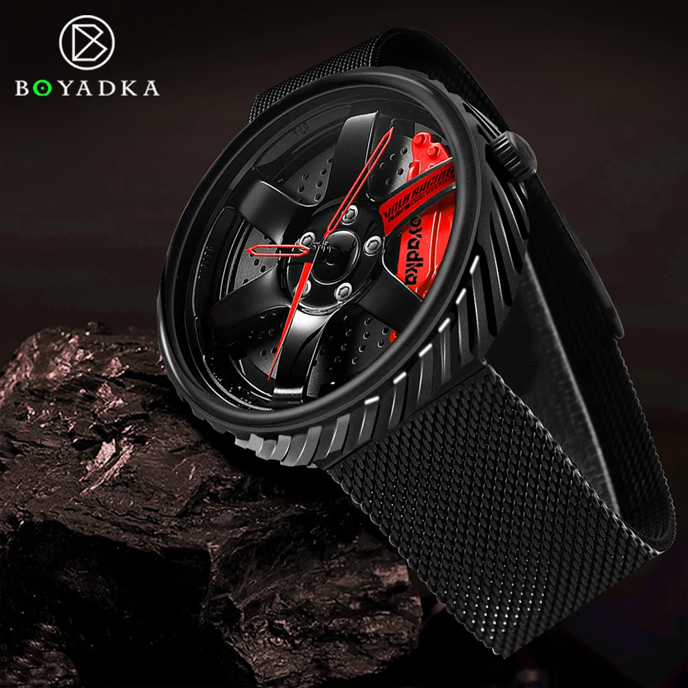 Creative 3D Men Watch Steel Car Auto Racing Watches Wheel Rim Hub Designed R8 Series Wrist Watch Luxury Brand Dropshipping