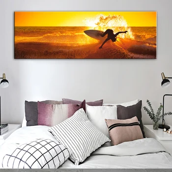 

Surfing Waves Canvas Paintings on The Wall Posters and Print Sunset Scenery Seascape Wall Art Picture for Living Room Home Decor