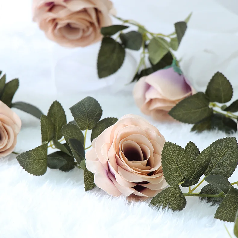 4 шт. 2 м искусственный Шелковый цветок розы украшение в виде лианы домашние трубы потолок растение Настенный декор свадебный искусственный цветок венок из ротанга - Цвет: Light Purple