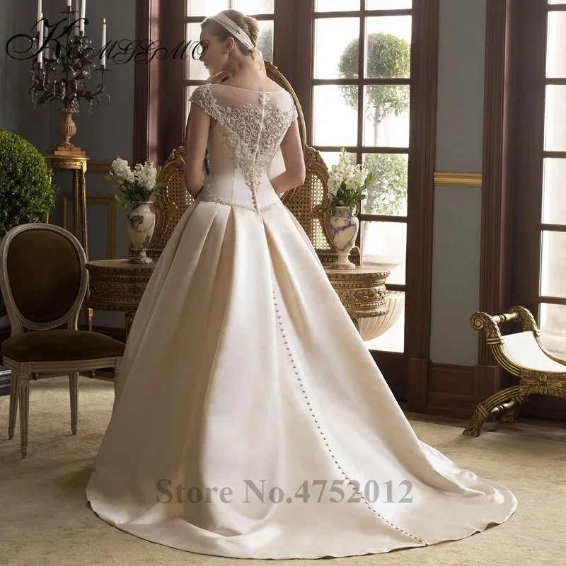 Свадебное платье с длинным шлейфом и бусинами Vestidos De Novia 2019, новинка, дизайнерская шапочка с рукавом и круглым вырезом, свадебное платье