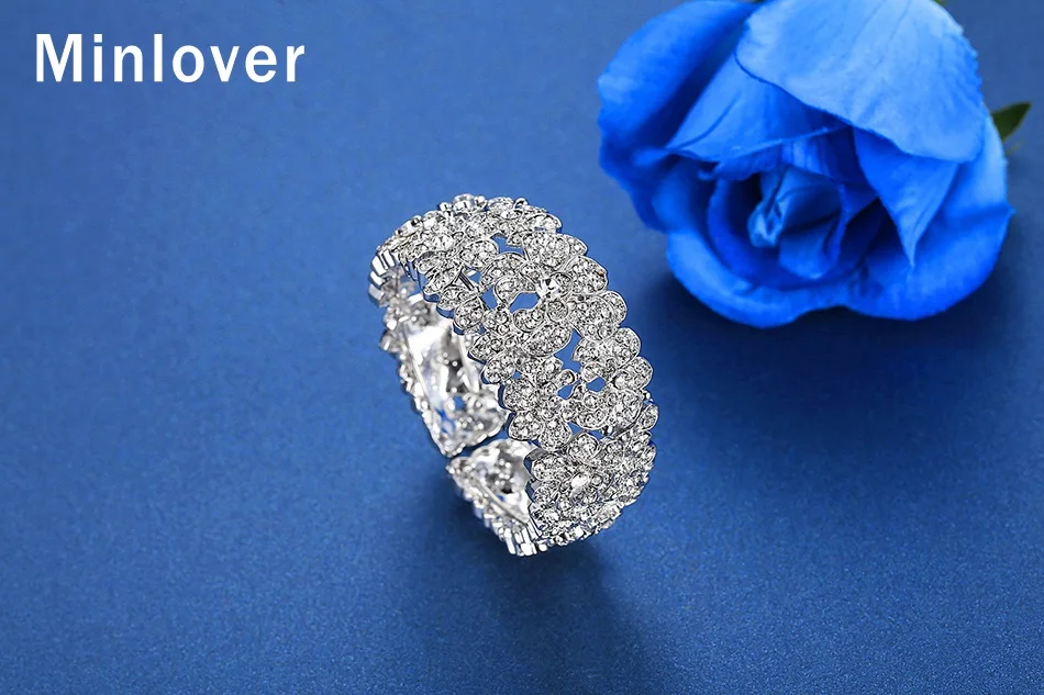 Minlover серебро/Стразы золотистого цвета манжеты браслеты для женщин высокого качества цветок браслет свадебное украшение MSL421