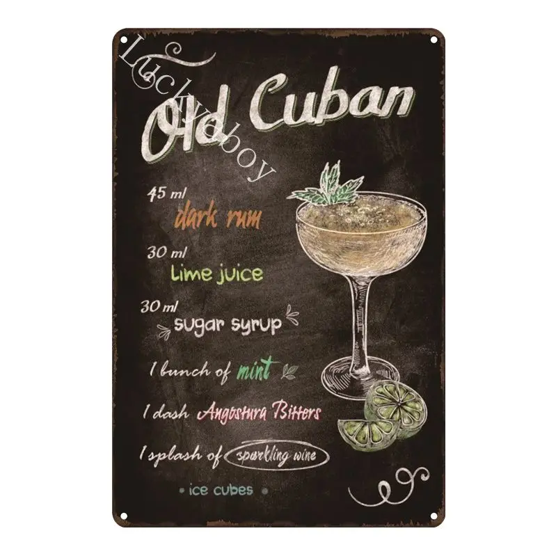 [Luckyaboy]Martini Mojito Cocktail Vintage Tin Signs Wall Plaque Custom Metal Painting Antique Gift home bar Pub Decor AL035 - Цвет: UV1560