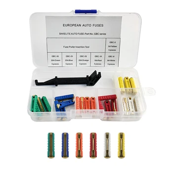 

30pcs/lot Mini Auto Car Fuse Cylindrical Fuse Ceramic Tube Fast-blow Fuse Kit With Box 5/8/16/20/25/30A Each 5pcs