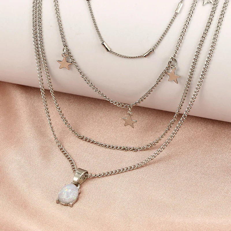 Модное многослойное ожерелье со звездами из цинкового сплава для женщин, ожерелье с кулоном, колье, ожерелье, ювелирные изделия
