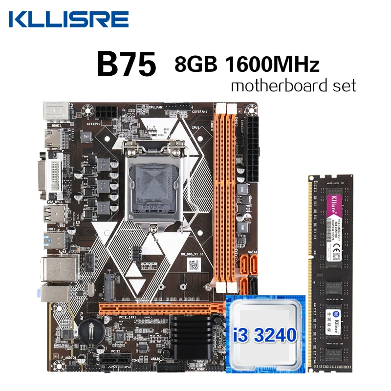 Комплект материнской платы Kllisre B75 с Core i3 3240 8 Гб 1600 МГц DDR3 ПАМЯТЬ для настольного