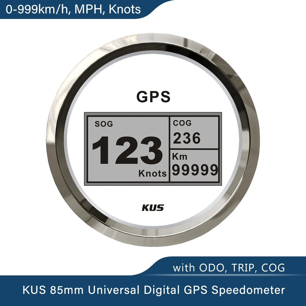 KUS 85mm Boat GPS Speedometer Digital LCD Speed Gauge SOG COG Knots Compass with GPS Antenna for Marine Truck Car Motorcycle