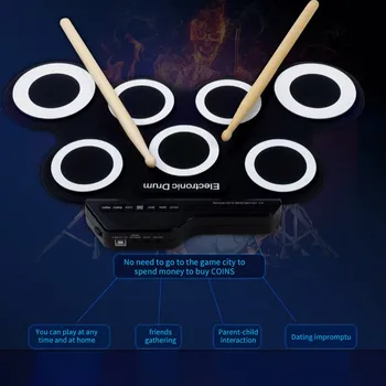 

USB Hot Electronic Drum Roll-Up Silicon Drum Set Digital Electronic Drum Kit 7 Drum Pads With Drumsticks For Beginners Children