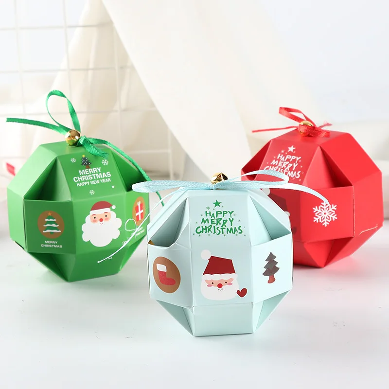 

10pcs Christmas Candy Treat Boxes with Bell Xmas Santa Claus Elements Patterns Boxes Gift Boxes for Christmas Party Favors