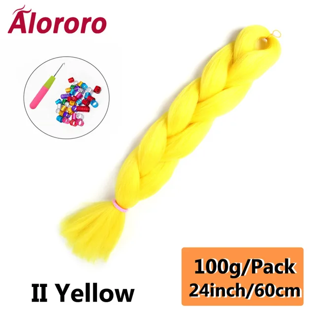 Alororo Synthetic Kanekalon Hair 24 Inch Ombre Extensions Hair for Braids Afro Blue Pink Purple Crochet Braiding Hair Wholesale 24inches-II Yellow