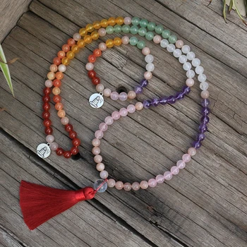 

8mm Natural Stone Beads,Amethyst,Sunstone,Colorful Mala,JapaMala Sets,Spiritual Jewelry,Meditation,Inspirational,108 Mala Beads