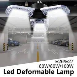 E27 Garage Lamp LED High Bay Light Warehouse Lighting Bulb Led Flood Light 60W 80W 100W Garage Ceiling Lamp E26 Foldable Bulb