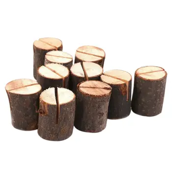 

10pc Wooden Message Folder Clip Holders Stump Shape Seat Stand Number Holder Wedding Supplies Wedding Party Decoration