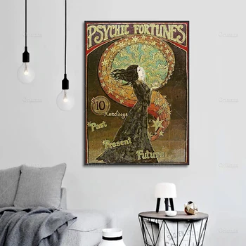 

Psychic Fortunes Print Art Nouveau Gypsy Circus Giclée Canvas Print Pagan Mythology Psychedelic Bohemian Goddess Poster