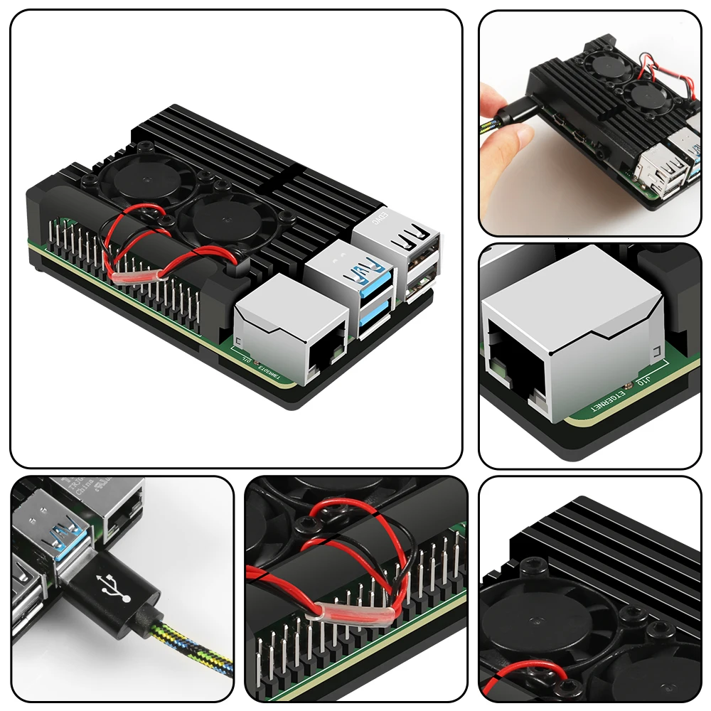 Raspberry Pi 4 4B металлический чехол Raspberry Pi чехол с двойным охлаждающим вентилятором алюминиевый сплав защитный чехол s для RPI 4/4B