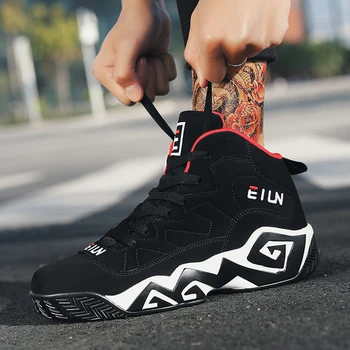 

GOODRSSON High-top Sport Sneakers for Men Mesh Breathable Fashion Youth Boys Trail Walking Shoes Black White Red casual shoes