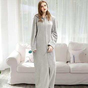 

Okwish Women Robes Winter Warm Flannel Nightdress Sleepwear Female Home Clothes Zipper Bathrobe Female