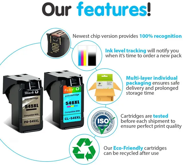 Cartucce Inchiostro 7Magic PG-545XL CL-546XL Per Stampanti Canon - Multipack Nero E Colore