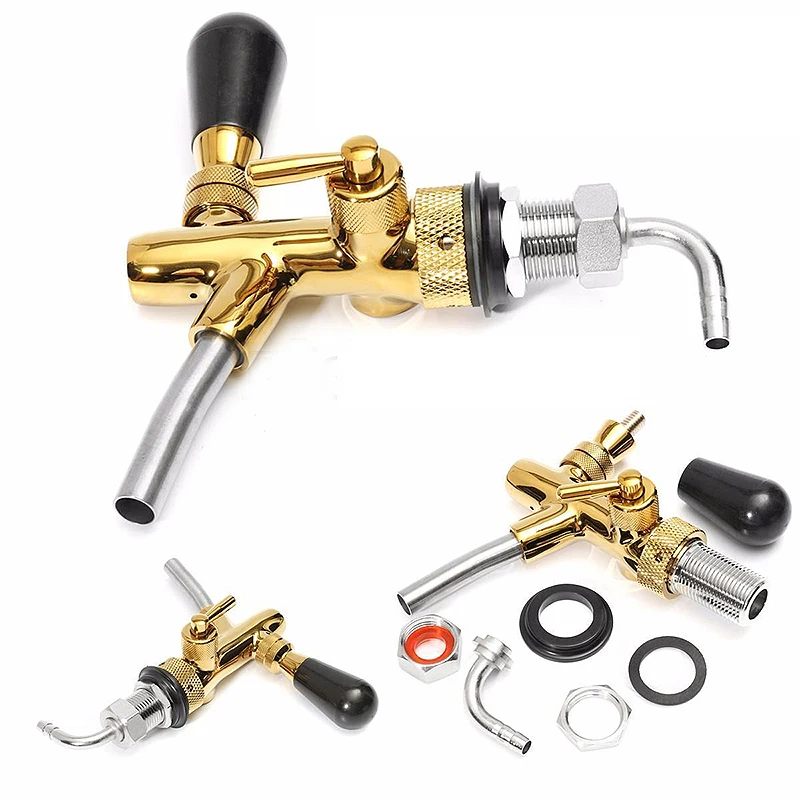 JX-LCLYL Adjustable Pub Bar Draft Beer Faucet G5/8 Shank Gold Plating for Kegerator Tap