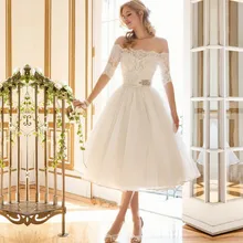 

white ivory customize Vestido De Noiva 2021 Short Dress Wedding Dress half Sleeves Lace Illusion Bridal Gowns with beading belt