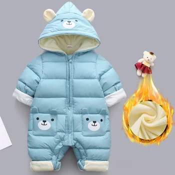

2020 Autumn Winter Baby Snowsuit Cartoon Bear Plus Velvet Warm Newborn Rompers Baby Girls Outfit Toddler Boys Jumpsuit