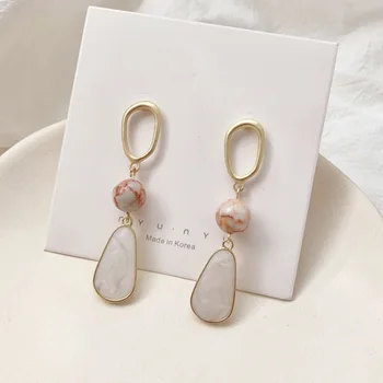 

S925 Silver Needle Long Irregular Oval Earrings Simple Elegant Natural Stone Earrings Versatile Ear Stud