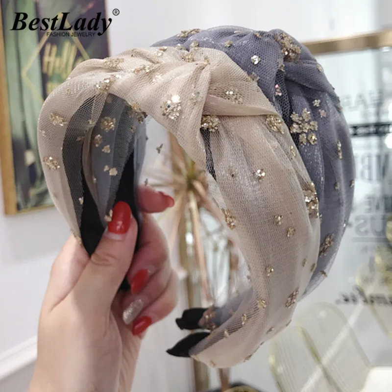 

Best lady Korean Women Hairbands Simulated Pearl Glass Handmade Star Headband Trendy Head Wear Mix Color Wedding Hair Band Gift