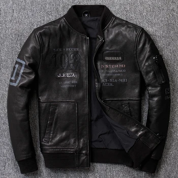 

New Sheepskin Genuine Leather Jacket Men Air Force Flight Baseball Uniform Locomotive Leather Jackets Men's Real Leather Coat