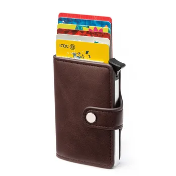

BISI GORO 2020 Hasp PU Leather Casual Card Holder Protector Smart Wallet Metal RFID Aluminum Box Slim Men Women Card Case