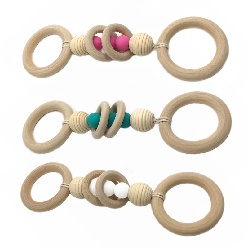 

Newborn Wooden Beads Silicone Teethers Ring Chain for Infant Nursing Silicone Teething Tooth Training Accessories Baby Toys Gift