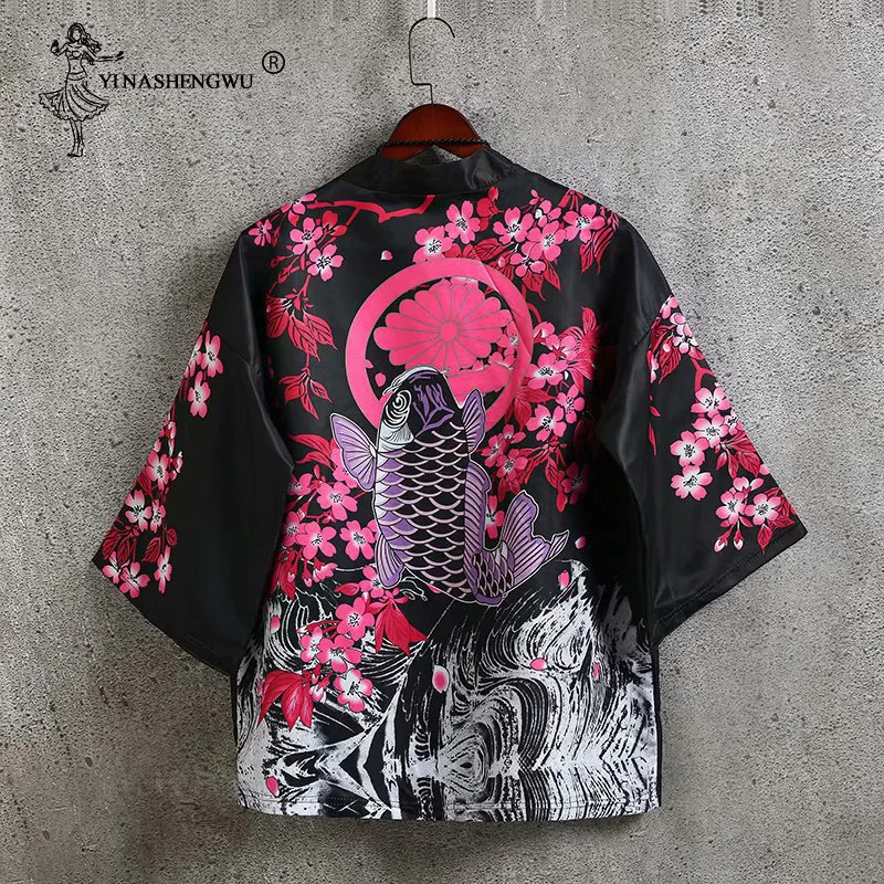 Yukata Кимоно Кардиган для мужчин кимоно Femme Harajuku японское кимоно летнее пальто с принтом черного цвета кимоно костюм для косплея рубашка - Цвет: color 5 b