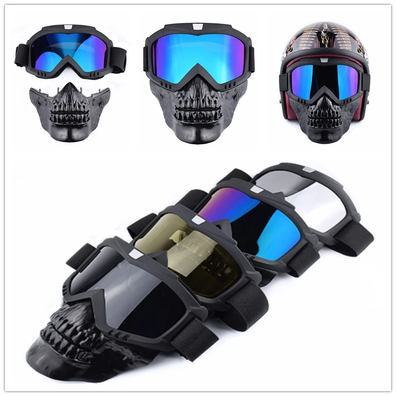 4 Color Perfect for Open Face Motorcycle Half Helmet Detachable modular Goggles Mask Outdoor Riding Motocross Skulls Glasses | Автомобили