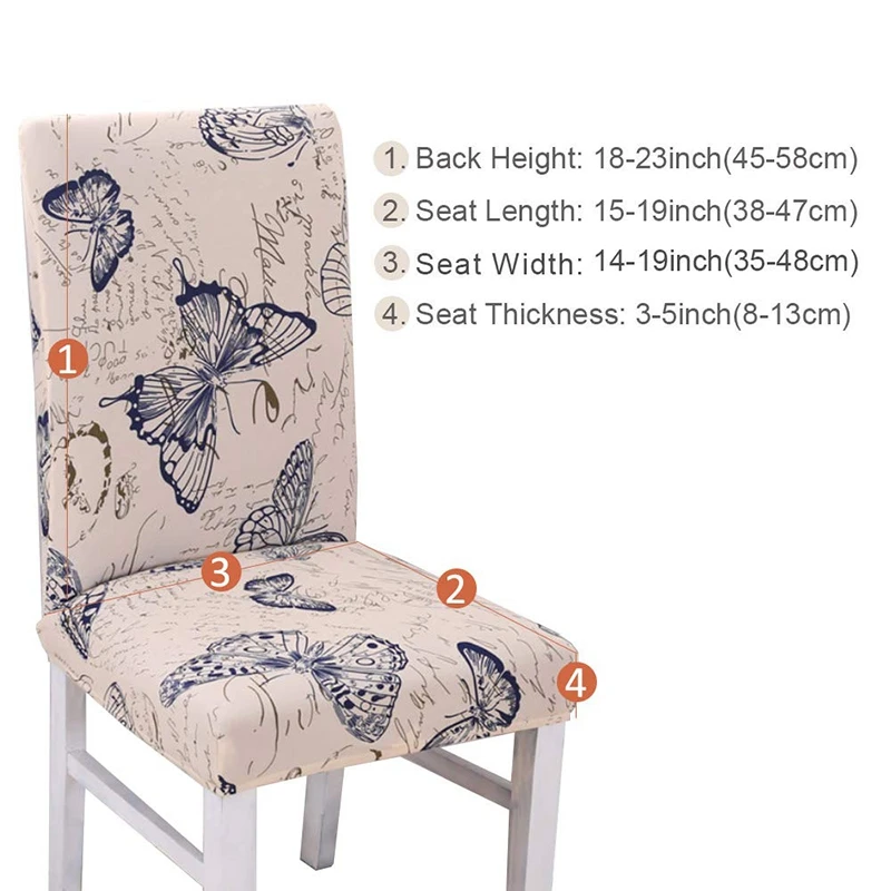 4 шт. Чехлы для обеденных стульев спандекс ткань стрейч съемный моющийся узор бабочки чехлы для обеденных стульев для отеля Cere
