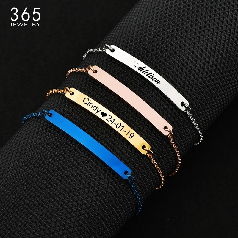 

5 Colors Custom Name ID Bar Bracelet Women Stainless Steel Initial Charm Bracelets Personalize Jewelry Christmas Gift