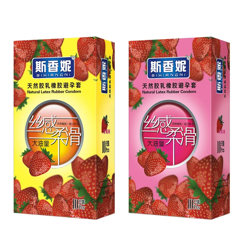 10 Pcs/Box Strawberry Flavor Condoms Sex Products Women Vaginal Stimulation Condom Men Full Oil Ultra-thin Smooth Penis Sleeve | Красота и