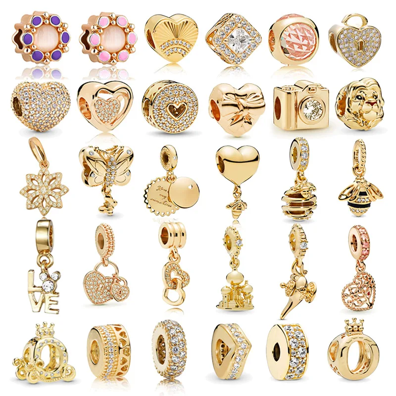 

Boosbiy 2pc 35 Styles Fine European Gold Flower Lock Crown Clip Beads Fit Pandora Bracelet Necklace For Women Accessories Making