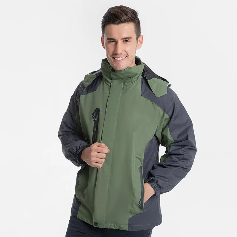 North Winter Jacket Men Women Parka Rainproof Windproof Face Plus Size Detachable Plus Velvet Outdoor Sport Couple Coats - Цвет: Армейский зеленый
