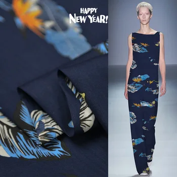 

Falling Feather Digital Printed High-End Heavyweight 80%Silk 20%wool Soft Fabric for Dress Twill Quality Diy Sewing Summer New