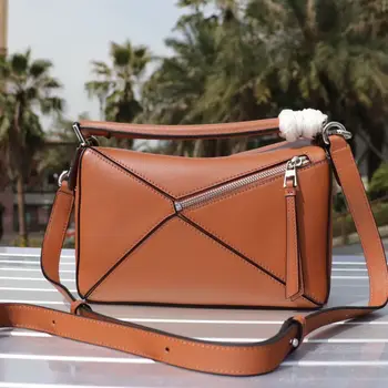 

Leather women's bag fashionable stitching bag luxury design shoulder bag ladies messenger fashion crossbody puzzle bags size 24