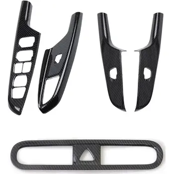 

4 Pcs Car Armrest Carbon Fiber Door Window Switch Cover & 1 Pcs Air Conditioning Vent Cover Trim