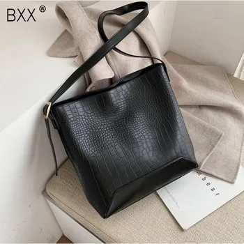 

[BXX] Crocodile Pattern PU Leather Bucket Bags For Women 2020 Simple Messenger Shoulder Bag Female Handbags Totes Bag HJ995