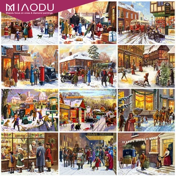 

Miaodu Diamond Painting Street Rhinestone Picture 5D DIY Diamond Embroidery Winter Landscape Mosaic Art Home Decorations