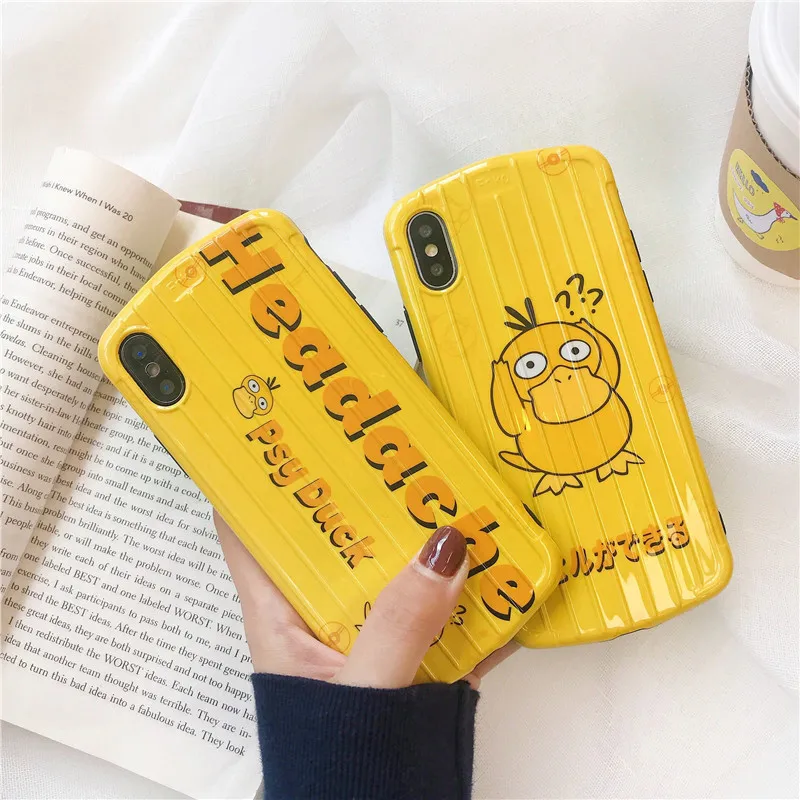 Милый Psyduck 3D полосатый желтый чехол для телефона антидетонационный Мягкий силиконовый чехол для мобильного телефона Iphone 6 6S 7 8 Plus X XS XR XSMAX