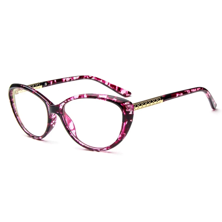 Purple Floral Женские шикарные элегантные оправа для очков в стиле кошачьи глаза женские модные декоративные очки могут заполняться линзами по рецепту близорукости - Цвет оправы: Purple Floral