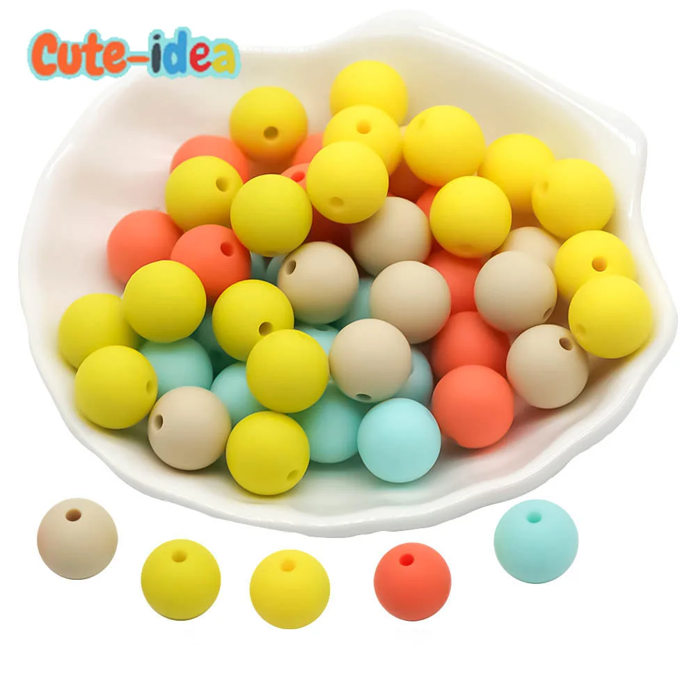 

Cute-idea 12mm Silicone Beads 100pcs Food Grade Baby Teething Beads Nursing Bracelet Silicone Tiny Rod Baby Teether Toy Pacifie