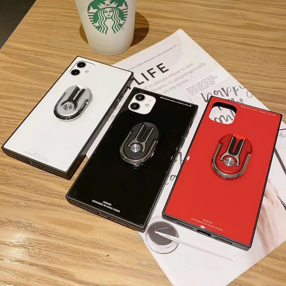 Custodia Per Telefono In Vetro Quadrato Di Lusso Per Iphone 12 11 128Gb Pro X Xs Max Xr Se 2020 7 8 Plus Staffa Cover Posteriore Forte Anti-Caduta