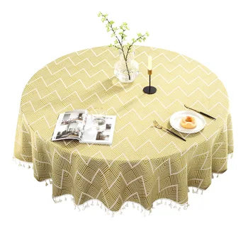 

Nordic Geometry Pattern Kitchen Round Tablecloth Washable Home Decor Party With Tassels Simple Cover Large Dustproof Accessories